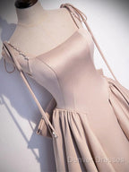 Pink A Line Satin Long Prom Dress Formal Evening Dress