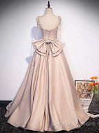 Pink A Line Satin Long Prom Dress Formal Evening Dress