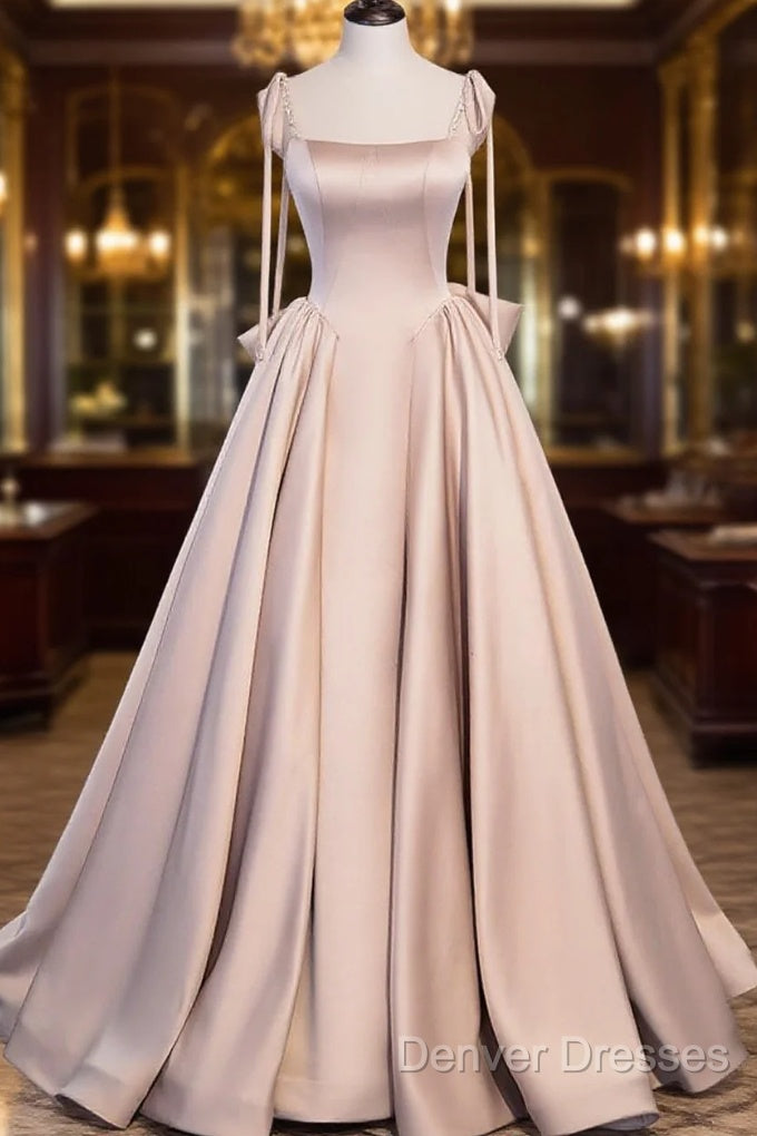 Pink A Line Satin Long Prom Dress Formal Evening Dress Main image