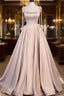 Pink A Line Satin Long Prom Dress Formal Evening Dress