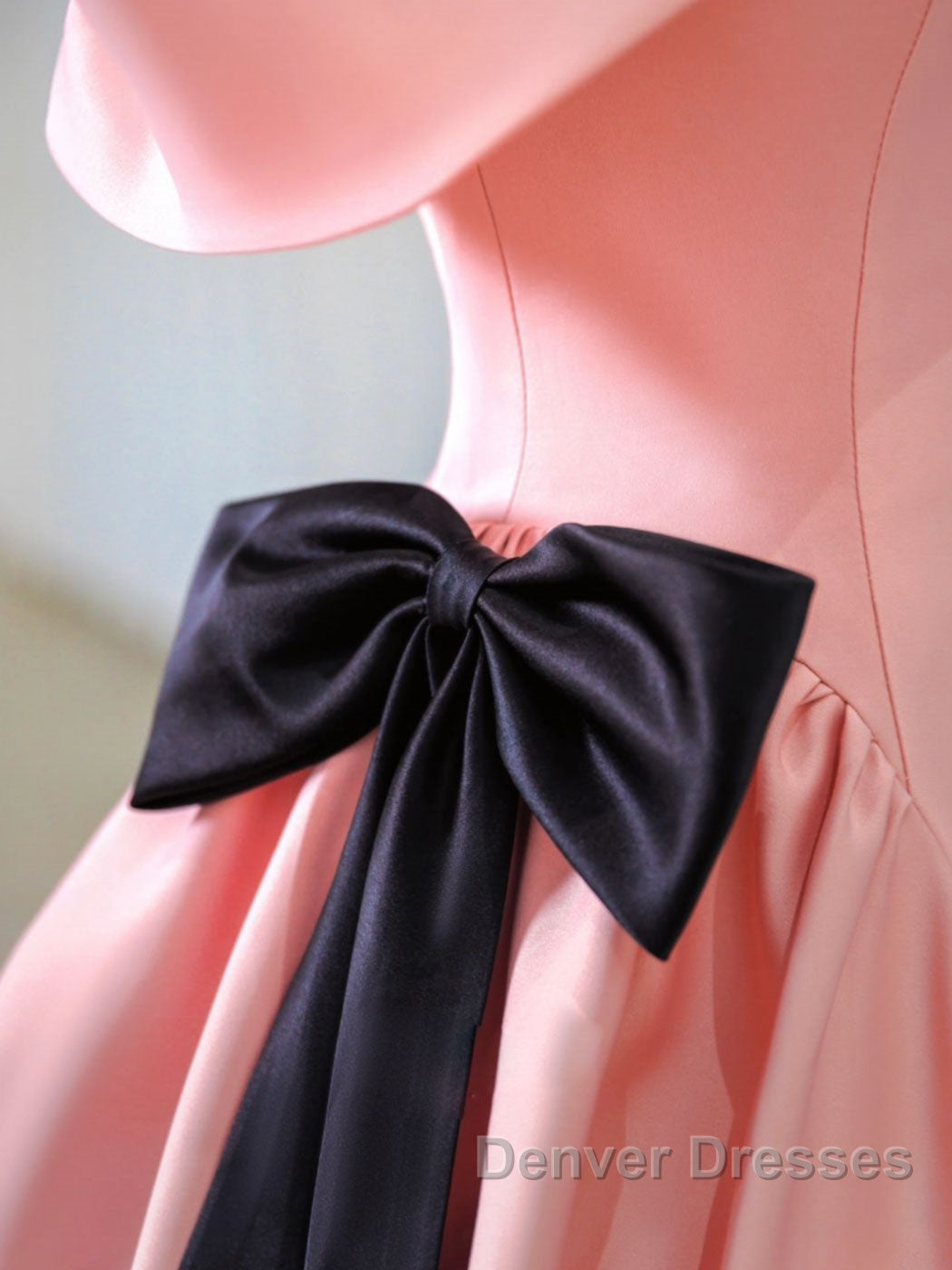 Pink A-Line Satin Off Shoulder Long Prom Dress, Pink Formal Evening Dress