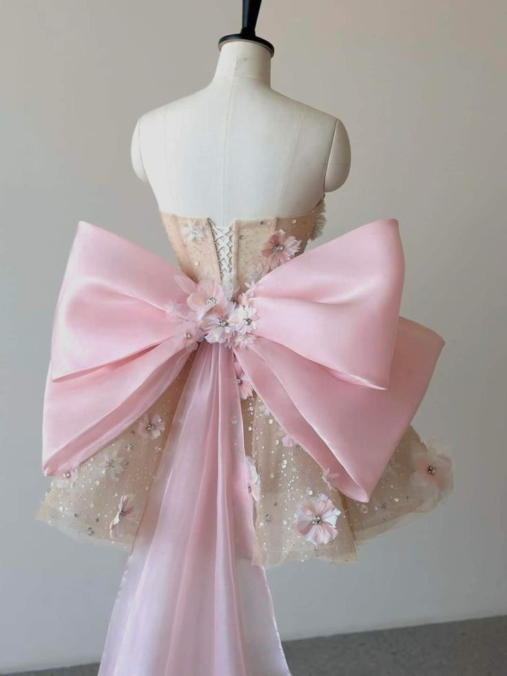 Pink A Line Sweetheart Neck Floral Sequin Tulle Homecoming Dress With Bow Secondary image