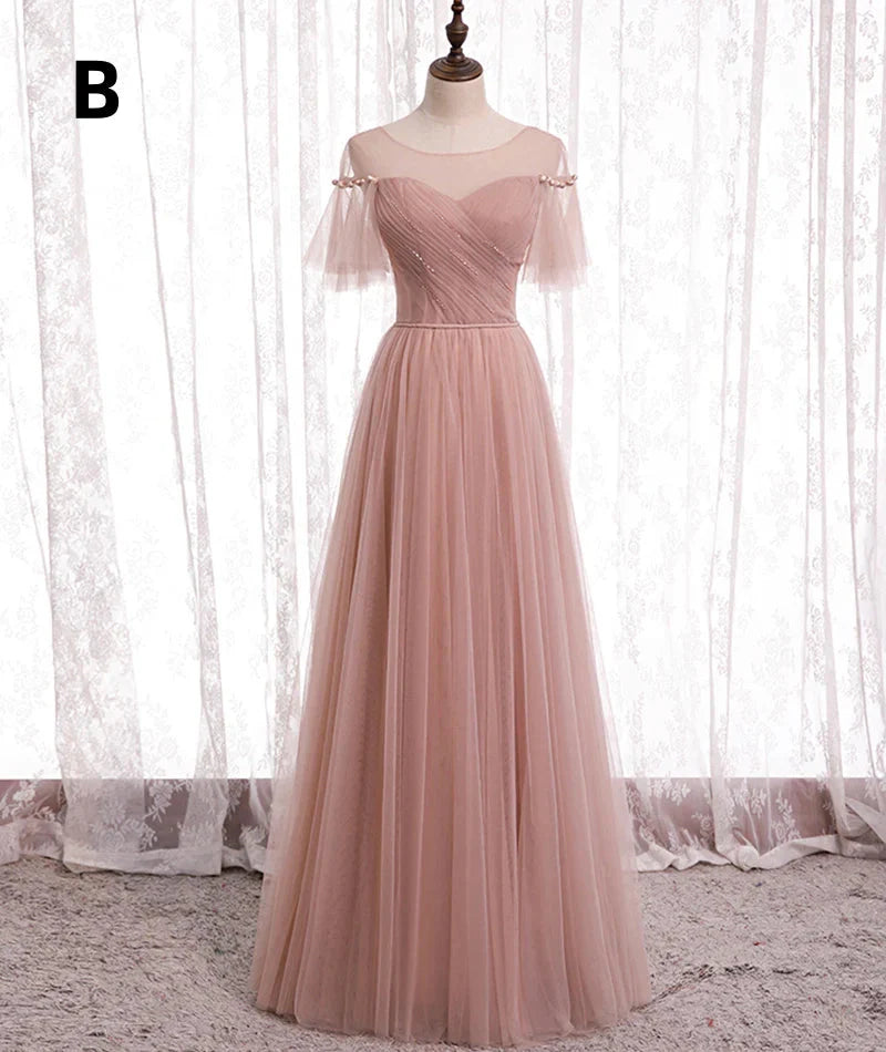 Pink Elegant A-Line Tulle Long Ball Gown Evening Gown Bridesmaid Dress Secondary image
