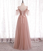 Pink Elegant A-Line Tulle Long Ball Gown Evening Gown Bridesmaid Dress