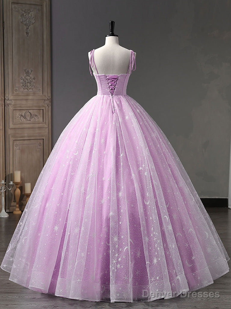 Pink A-Line Tulle Long Prom Dress, Pink Formal Sweet 16 Dress Secondary image
