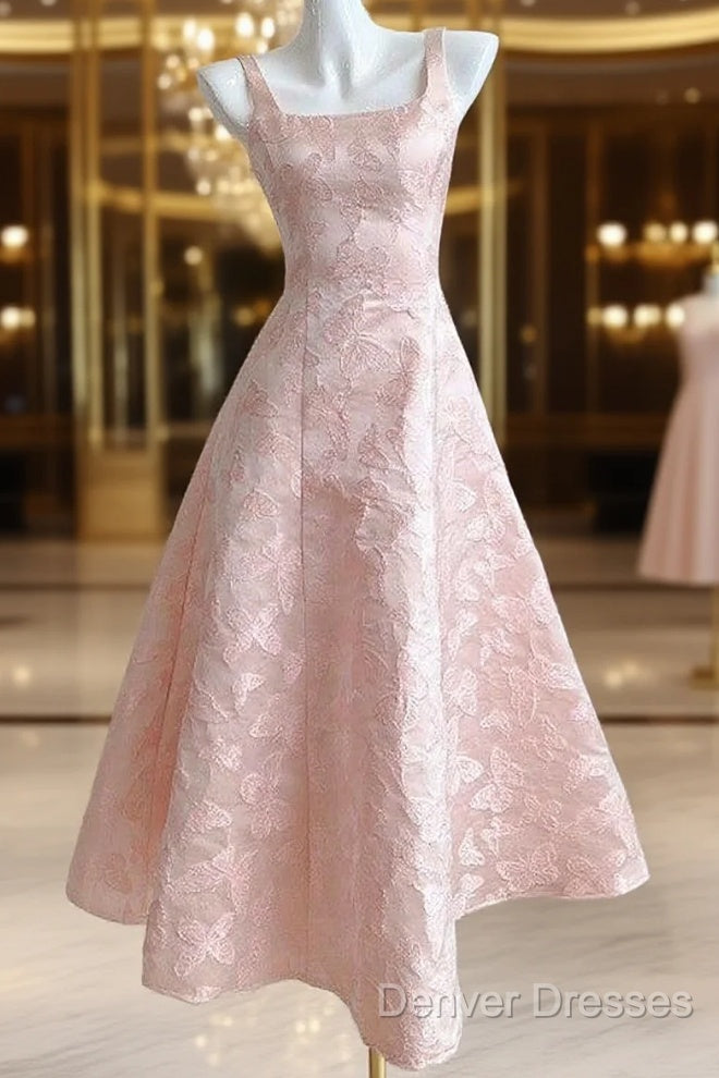 Pink A-Line Vintage Butterfly Embroidered Satin Prom Dress Birthday Dressed01772 Main image