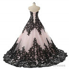 Pink And Black Applique Lace Quinceanera Ball Prom Dresses