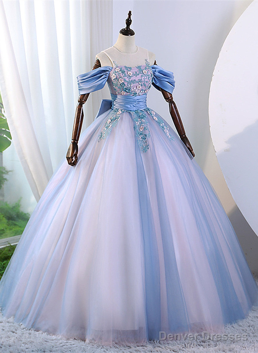 Pink and Blue Off Shoulder with Lace Applique Formal Dress, Sweet 16 Gown Formal Dress Main image