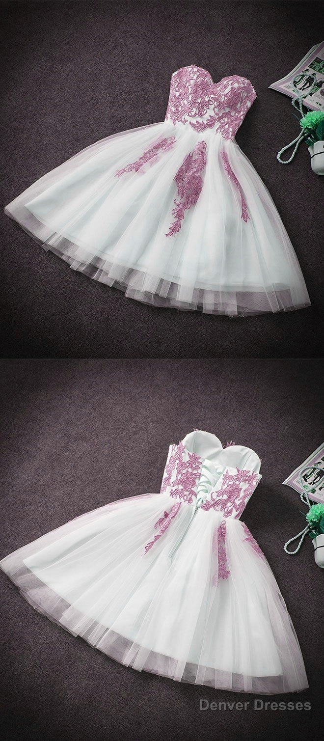 Pink and White Sweetheart Knee Length Party Dress Homecoming Dress, Short Prom Dresses Main image