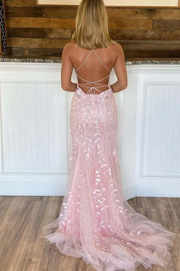 Pink Appliques Mermaid Long Prom Dress 22Th Birthday Outfit