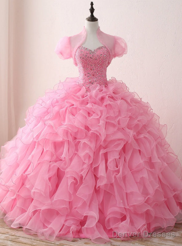Pink Ball Gown Organza Sweetheart Neck Quinceanera Dresses With Sequins Main image