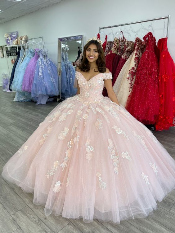 Pink Gorgeous Applique Sweet Long Tulle Elegant Ball Gown Formal Dress Coming Of Age Ceremony Dress