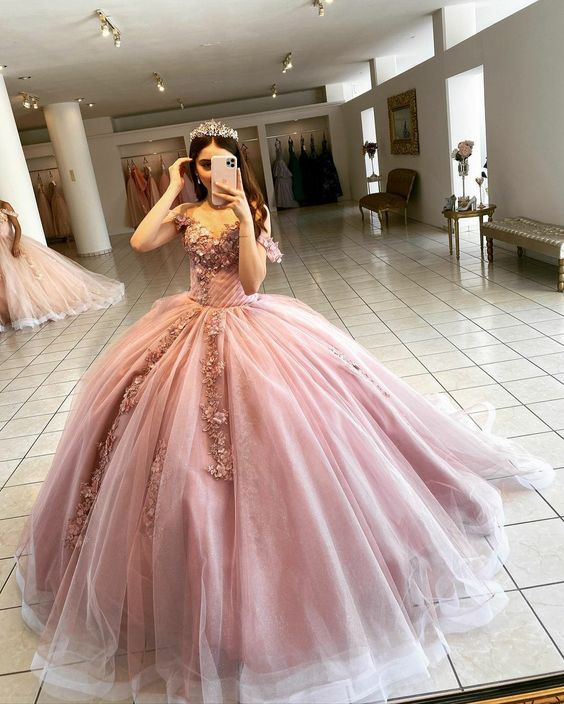Pink Ball Gown Prom Long Dress Sweetheart Corset