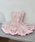 Pink Ball Gown Strapless Satin Lace Short Homecoming Dress 17Th Birthday Outfits