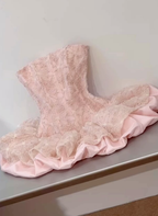 Pink Ball Gown Strapless Satin Lace Short Homecoming Dress 17Th Birthday Outfits