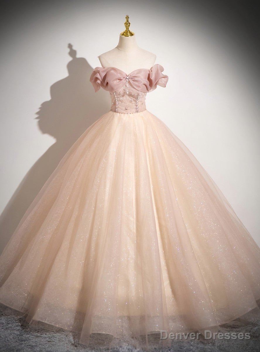 Pink Ball Gown Tulle Off the Shoulder Quinceanera Dress