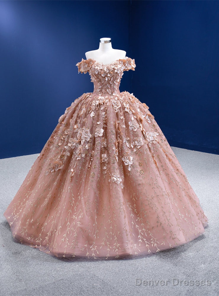 Pink Ball Gown Tulle Sequins 3D Appliques Prom Dress Main image