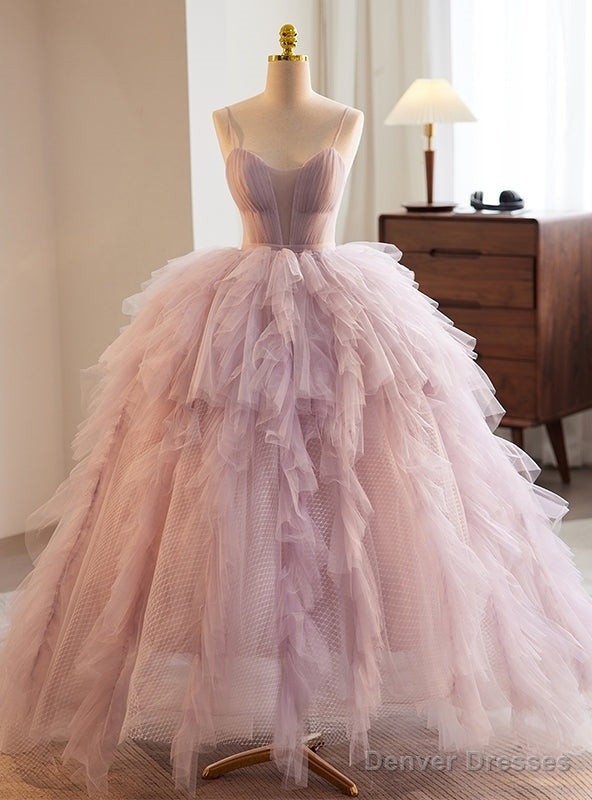 Pink Ball Gown Tulle Spaghetti Straps Prom Dress Main image