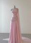 Pink Beaded Elegant Floor-Mounting Maxi Dress Long Tulle Prom Dress Evening Dress