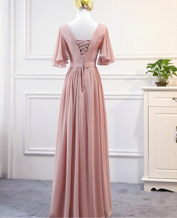 Pink Chiffon Bridesmaid Dress , Long Formal Prom Gown