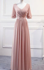Pink Chiffon Bridesmaid Dress , Long Formal Prom Gown