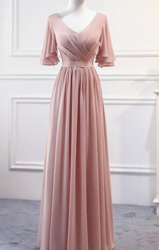 Pink Chiffon Bridesmaid Dress , Long Formal Prom Gown