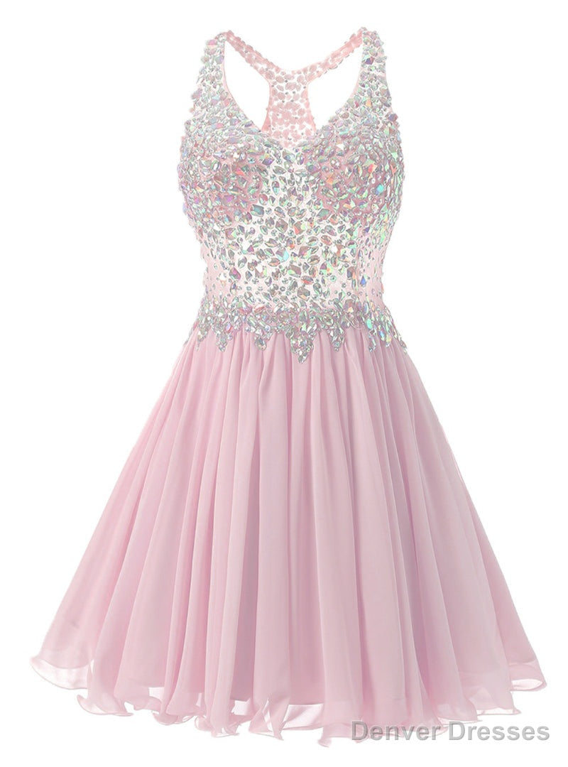 Pink Chiffon V-neck Homecoming Dress
