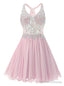 Pink Chiffon V-neck Homecoming Dress