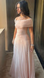 Pink Elegant A Line Off The Shoulder Beaded Chiffon Long Evening Dress Prom Dress