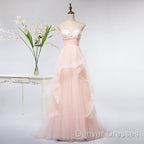 Pink Elegant Tulle A-Line Floor Length Wedding Party Dress, Light Pink Gown