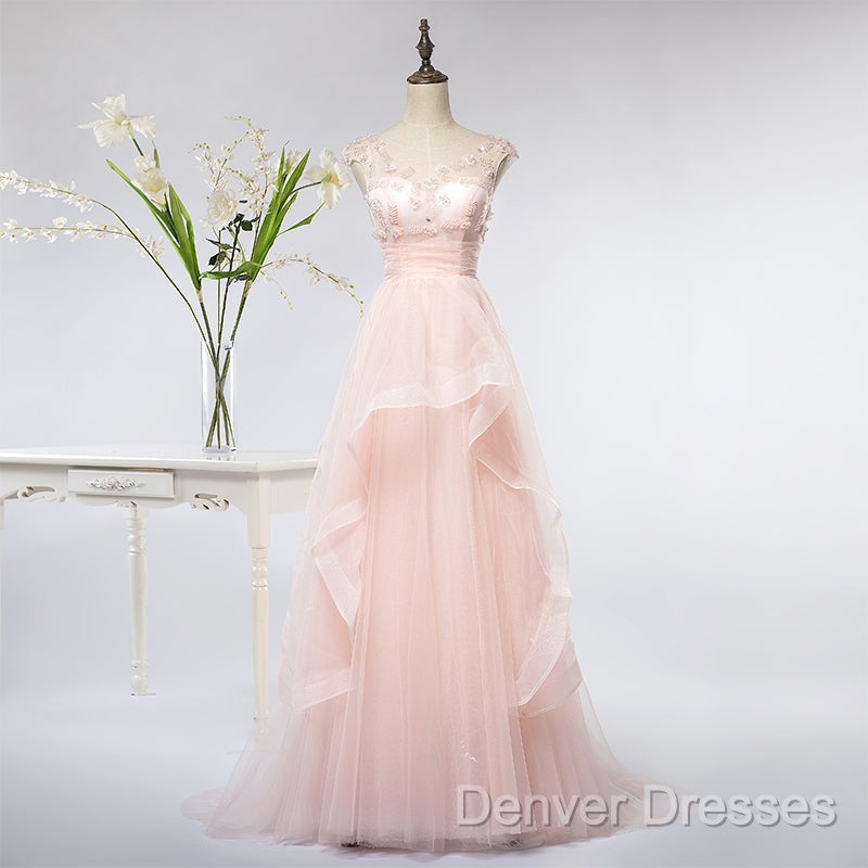 Pink Elegant Tulle A-Line Floor Length Wedding Party Dress, Light Pink Gown