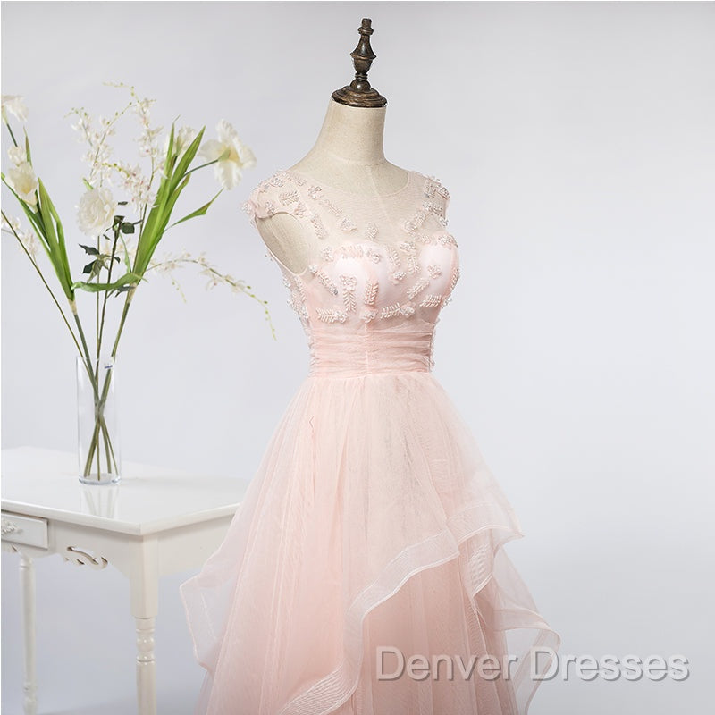 Pink Elegant Tulle A-Line Floor Length Wedding Party Dress, Light Pink Gown