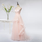 Pink Elegant Tulle A-Line Floor Length Wedding Party Dress, Light Pink Gown