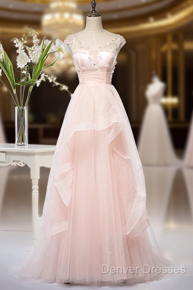 Pink Elegant Tulle A-Line Floor Length Wedding Party Dress, Light Pink Gown Main image