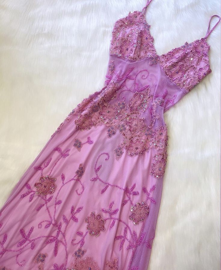 Pink Fashion Exquisite Beaded Spaghetti Strap A-Line Lace Floor Length Elegant Ball Gown Evening Dress Secondary image