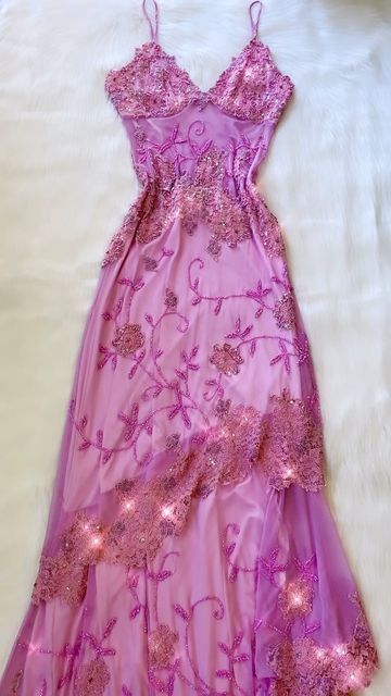 Pink Fashion Exquisite Beaded Spaghetti Strap A-Line Lace Floor Length Elegant Ball Gown Evening Dress Main image
