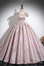 Pink Floral Satin Long Prom Dress, Beautiful A-Line Evening Dress With Bow