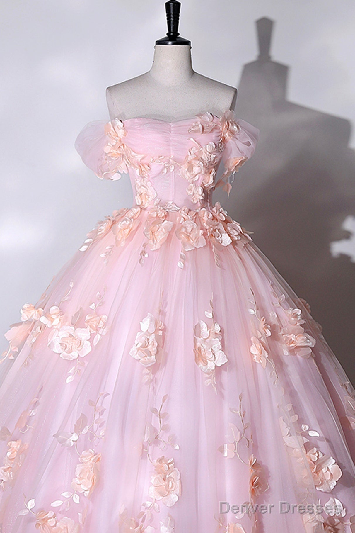 Pink Flowers Sweetheart Ball Gown Formal Dresses, Pink Long Sweet 16 Dresses Secondary image