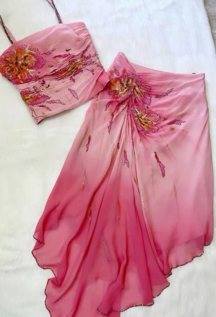 (Out Of Stock)Pink Gorgeous Exquisite Beaded Spaghetti Strap Long Chiffon Elegant Suit Ball Gown Evening Dress Party Dress Prom Dress