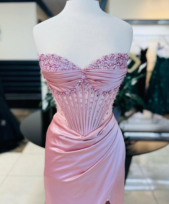 Pink/Green/Blue Gorgeous Shiny Exquisite Beaded Long Slit Elegant Sexy Prom Dress Evening Dress Party Dress Secondary image