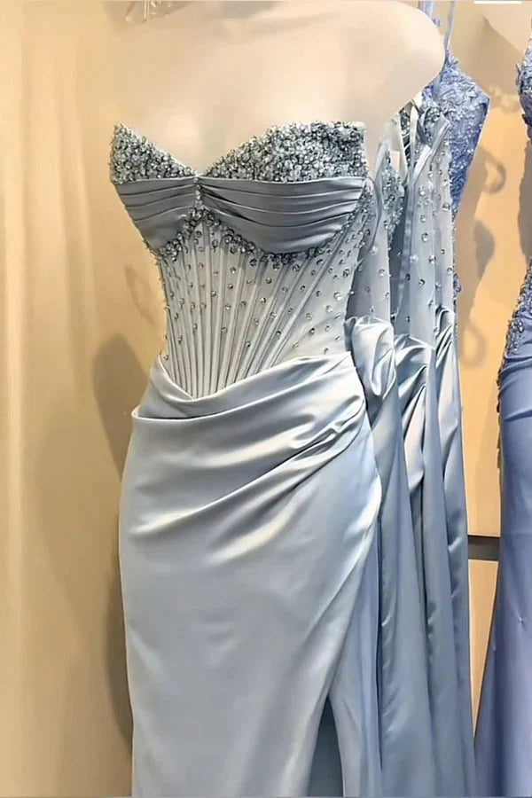 Pink/Green/Blue Gorgeous Shiny Exquisite Beaded Long Slit Elegant Sexy Prom Dress Evening Dress Party Dress