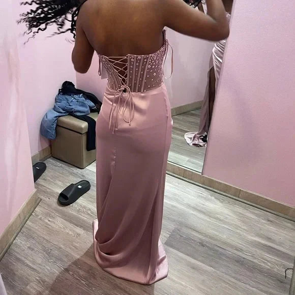Pink/Green/Blue Gorgeous Shiny Exquisite Beaded Long Slit Elegant Sexy Prom Dress Evening Dress Party Dress