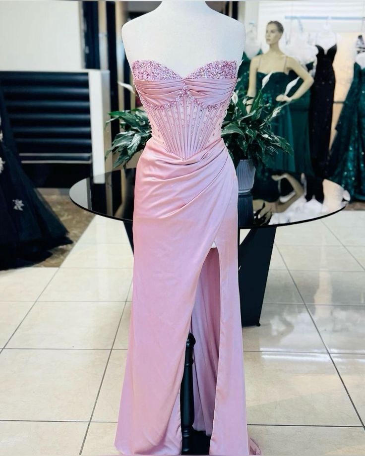 Pink/Green/Blue Gorgeous Shiny Exquisite Beaded Long Slit Elegant Sexy Prom Dress Evening Dress Party Dress