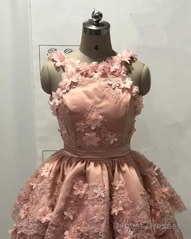 Pink Halter Mini Dress With 3D Flowers Secondary image