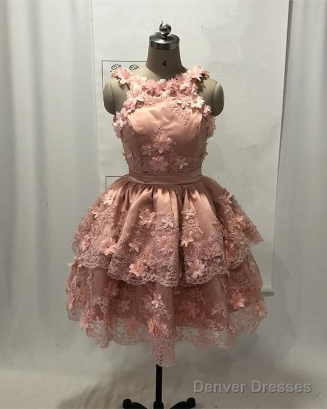 Pink Halter Mini Dress With 3D Flowers Main image