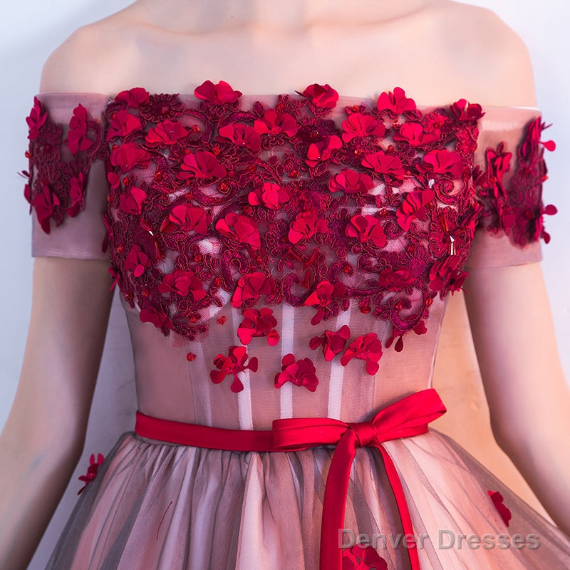 Pink High Low Tulle Party Dress With Flowers, Pink Homecoming Dresses Secondary image