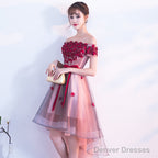 Pink High Low Tulle Party Dress With Flowers, Pink Homecoming Dresses