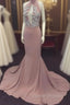 Pink High Neck Long Prom Dress For Teens, Evening Dress