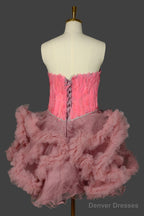 Pink Homecoming Dresses Sweetheart Neck Short Prom Dresses A Line Party Dress with Feather