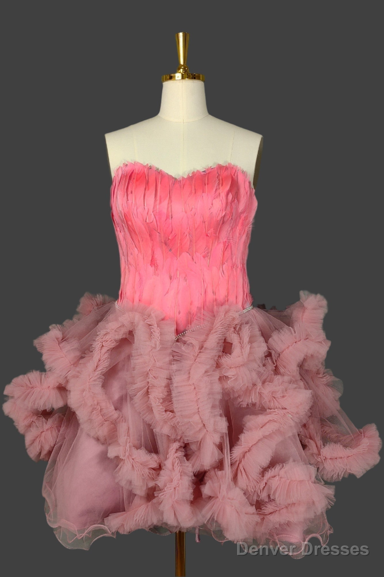Pink Homecoming Dresses Sweetheart Neck Short Prom Dresses A Line Party Dress with Feather Main image